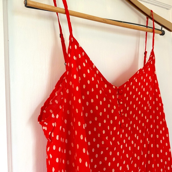 GAP Red White Polka Dot Adjustable Spaghetti Strap Tank Top Blouse Size Medium - Picture 1 of 14